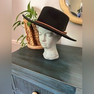 Anne Klein vintage 1970’s black hat with leather hat band.